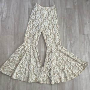 Vintage Bridal Lace Flare Pants (XS, Cream/Gold)